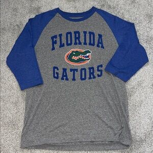 Florida Gators Gray Blue Baseball Style 3/4” raglan sleeve Tee T Shirt L